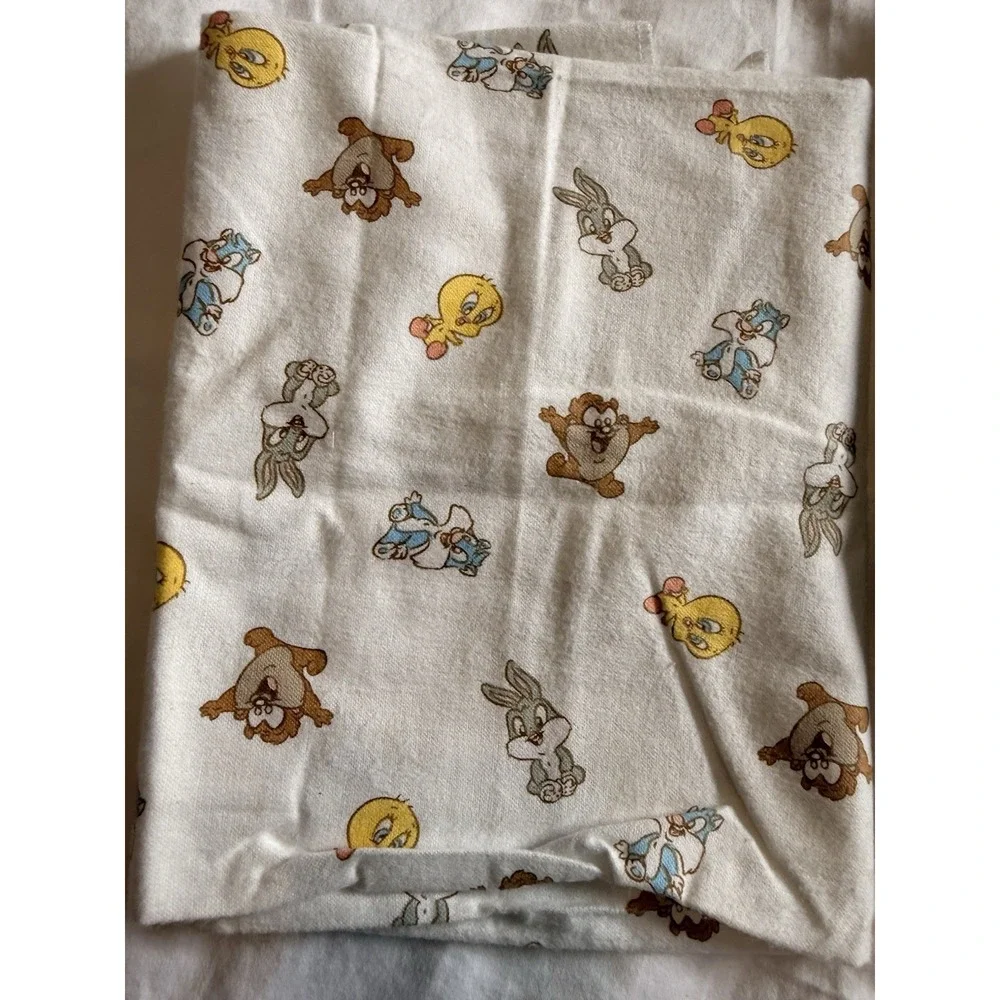 Vintage Y2K Baby Looney Tunes Patchwork Receiving Blanket & Crib Dust Ruffle Set